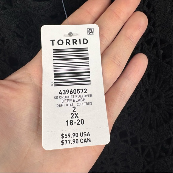 NWT Torrid Shortsleeve Crochet Pullover Deep Black - Picture 5 of 8